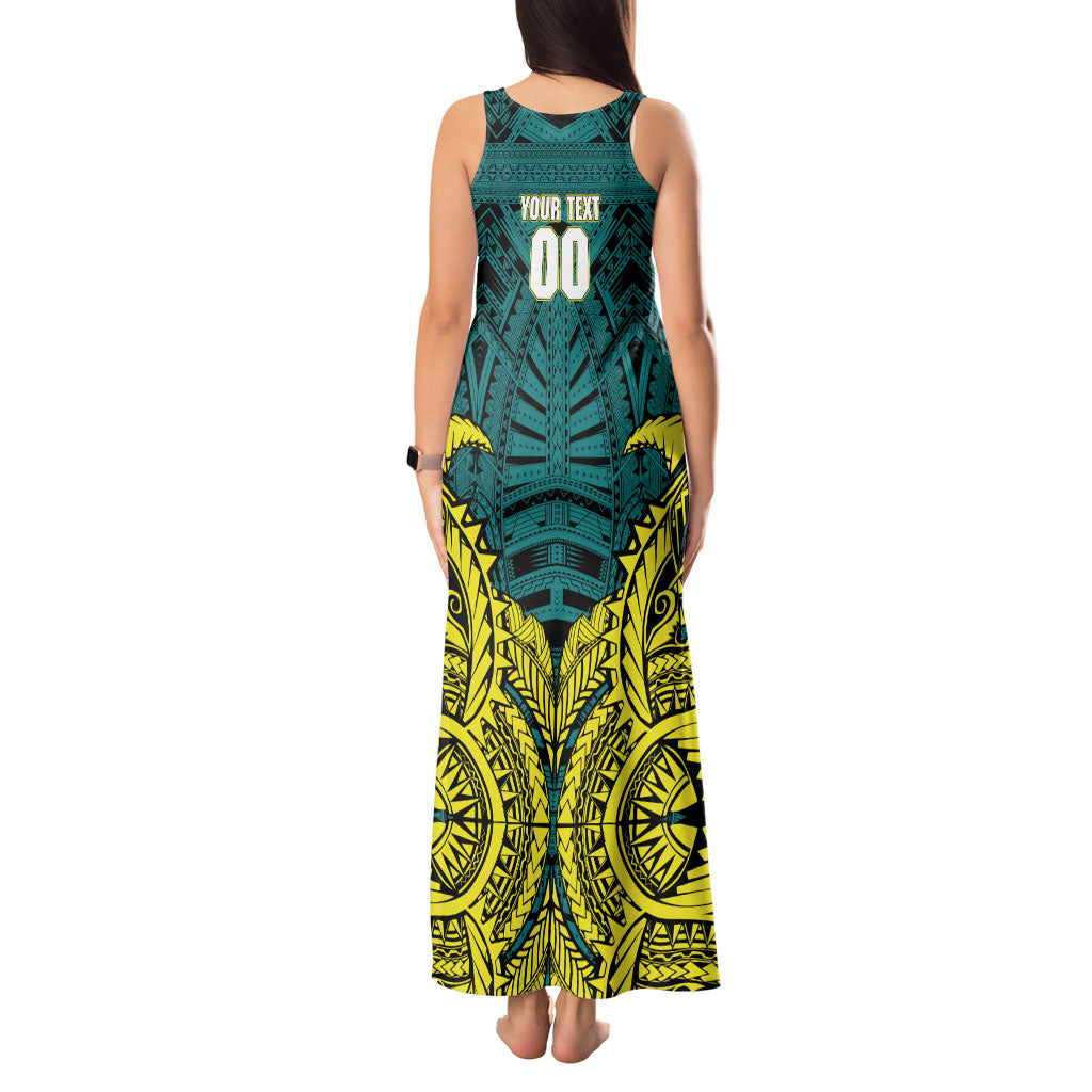 Personalized Hockeyroos Kangaroo Field Hockey Tank Maxi Dress Tribal Geometric Green Gold Symmetrical Pattern Design