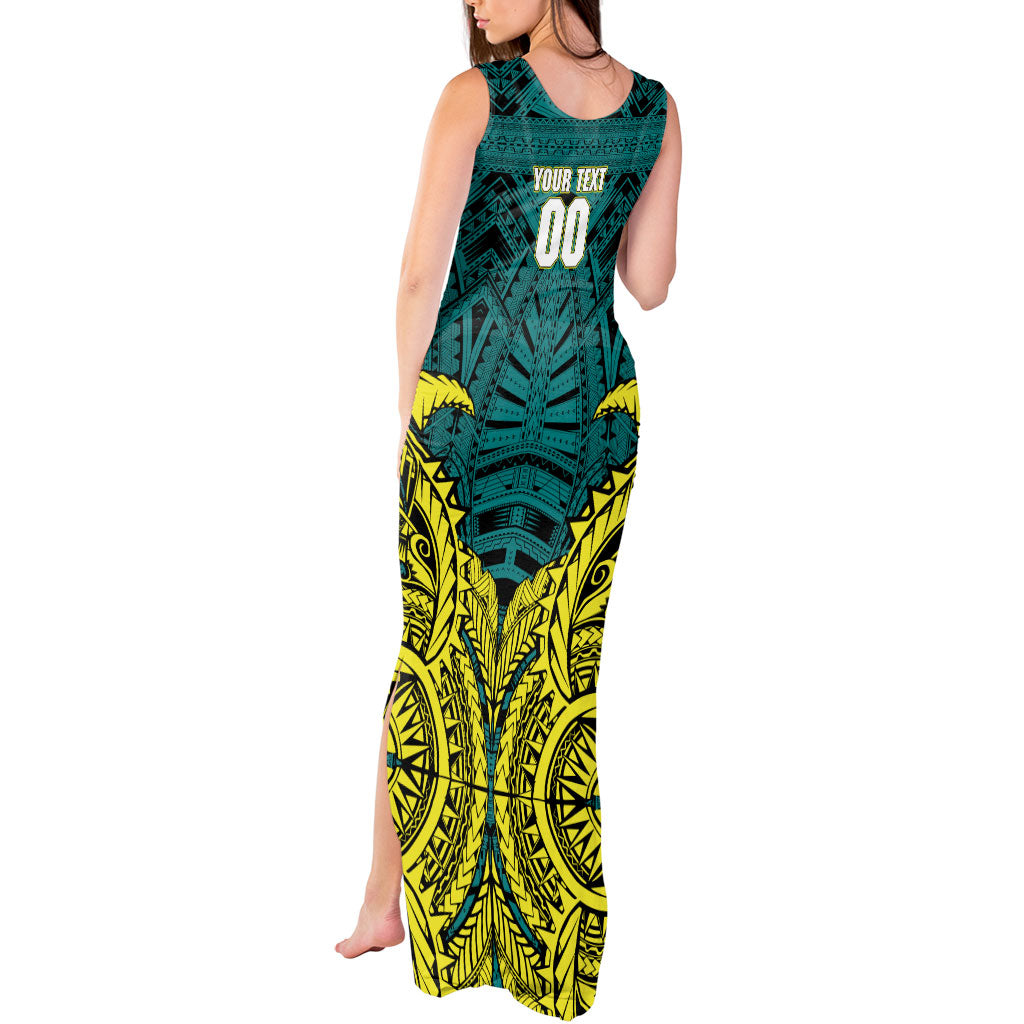 Personalized Hockeyroos Kangaroo Field Hockey Tank Maxi Dress Tribal Geometric Green Gold Symmetrical Pattern Design