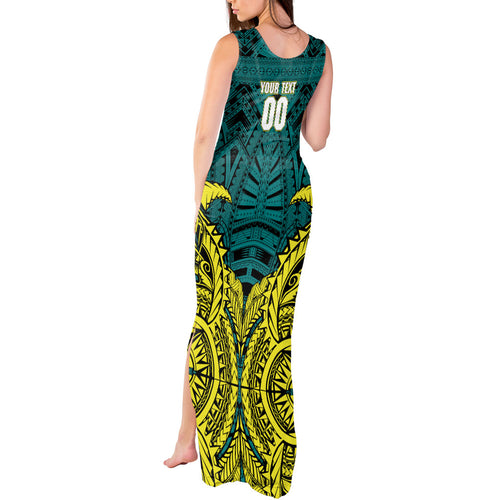 Personalized Hockeyroos Kangaroo Field Hockey Tank Maxi Dress Tribal Geometric Green Gold Symmetrical Pattern Design