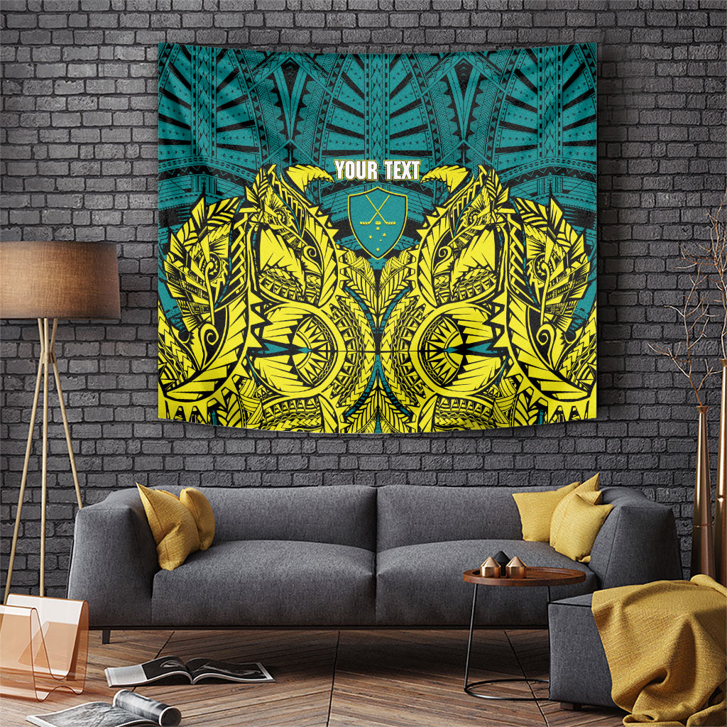 Personalized Hockeyroos Kangaroo Field Hockey Tapestry Tribal Geometric Green Gold Symmetrical Pattern Design