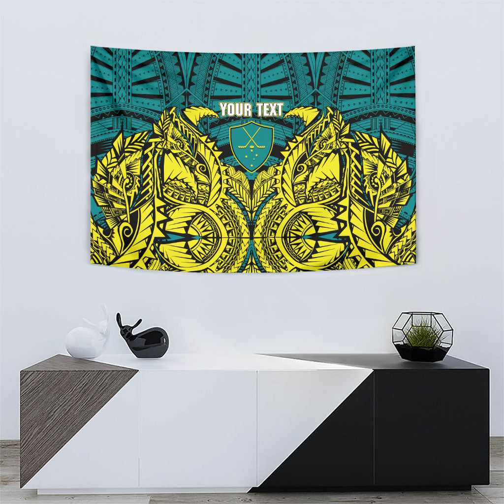 Personalized Hockeyroos Kangaroo Field Hockey Tapestry Tribal Geometric Green Gold Symmetrical Pattern Design