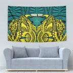 Personalized Hockeyroos Kangaroo Field Hockey Tapestry Tribal Geometric Green Gold Symmetrical Pattern Design