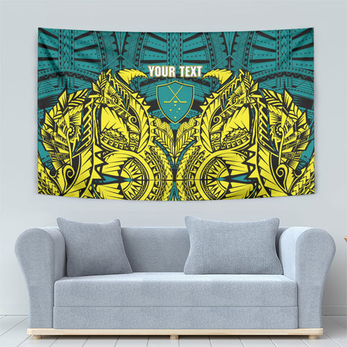Personalized Hockeyroos Kangaroo Field Hockey Tapestry Tribal Geometric Green Gold Symmetrical Pattern Design