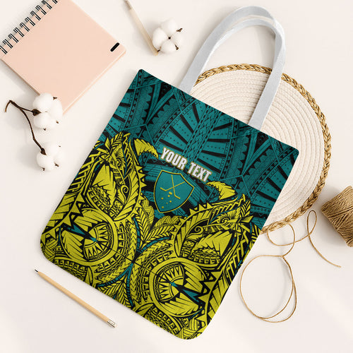 Personalized Hockeyroos Kangaroo Field Hockey Tote Bag Tribal Geometric Green Gold Symmetrical Pattern Design