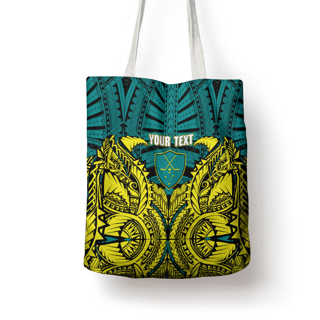 Personalized Hockeyroos Kangaroo Field Hockey Tote Bag Tribal Geometric Green Gold Symmetrical Pattern Design
