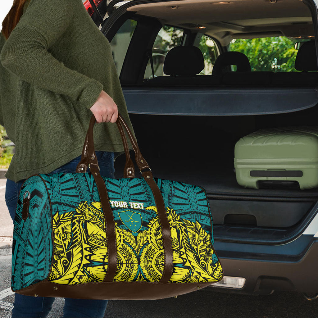 Personalized Hockeyroos Kangaroo Field Hockey Travel Bag Tribal Geometric Green Gold Symmetrical Pattern Design