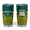 Personalized Hockeyroos Kangaroo Field Hockey Tumbler Cup Tribal Geometric Green Gold Symmetrical Pattern Design