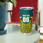 Personalized Hockeyroos Kangaroo Field Hockey Tumbler Cup Tribal Geometric Green Gold Symmetrical Pattern Design