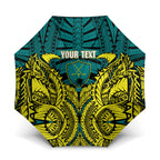 Personalized Hockeyroos Kangaroo Field Hockey Umbrella Tribal Geometric Green Gold Symmetrical Pattern Design