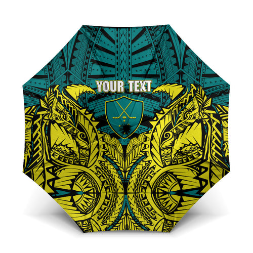 Personalized Hockeyroos Kangaroo Field Hockey Umbrella Tribal Geometric Green Gold Symmetrical Pattern Design