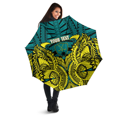 Personalized Hockeyroos Kangaroo Field Hockey Umbrella Tribal Geometric Green Gold Symmetrical Pattern Design