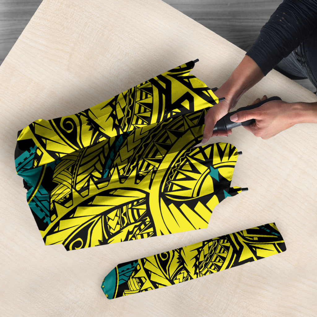 Personalized Hockeyroos Kangaroo Field Hockey Umbrella Tribal Geometric Green Gold Symmetrical Pattern Design
