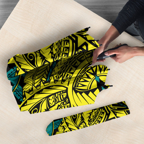 Personalized Hockeyroos Kangaroo Field Hockey Umbrella Tribal Geometric Green Gold Symmetrical Pattern Design