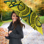 Personalized Hockeyroos Kangaroo Field Hockey Umbrella Tribal Geometric Green Gold Symmetrical Pattern Design