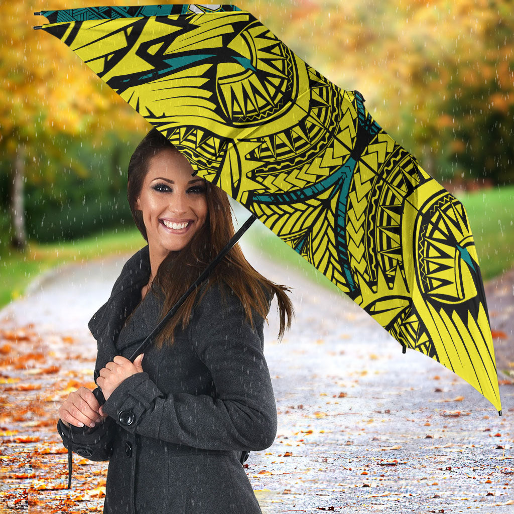 Personalized Hockeyroos Kangaroo Field Hockey Umbrella Tribal Geometric Green Gold Symmetrical Pattern Design