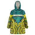 Personalized Hockeyroos Kangaroo Field Hockey Wearable Blanket Hoodie Tribal Geometric Green Gold Symmetrical Pattern Design