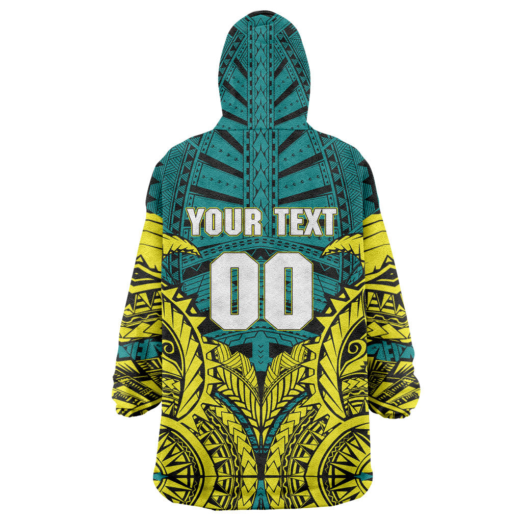 Personalized Hockeyroos Kangaroo Field Hockey Wearable Blanket Hoodie Tribal Geometric Green Gold Symmetrical Pattern Design