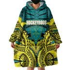 Personalized Hockeyroos Kangaroo Field Hockey Wearable Blanket Hoodie Tribal Geometric Green Gold Symmetrical Pattern Design