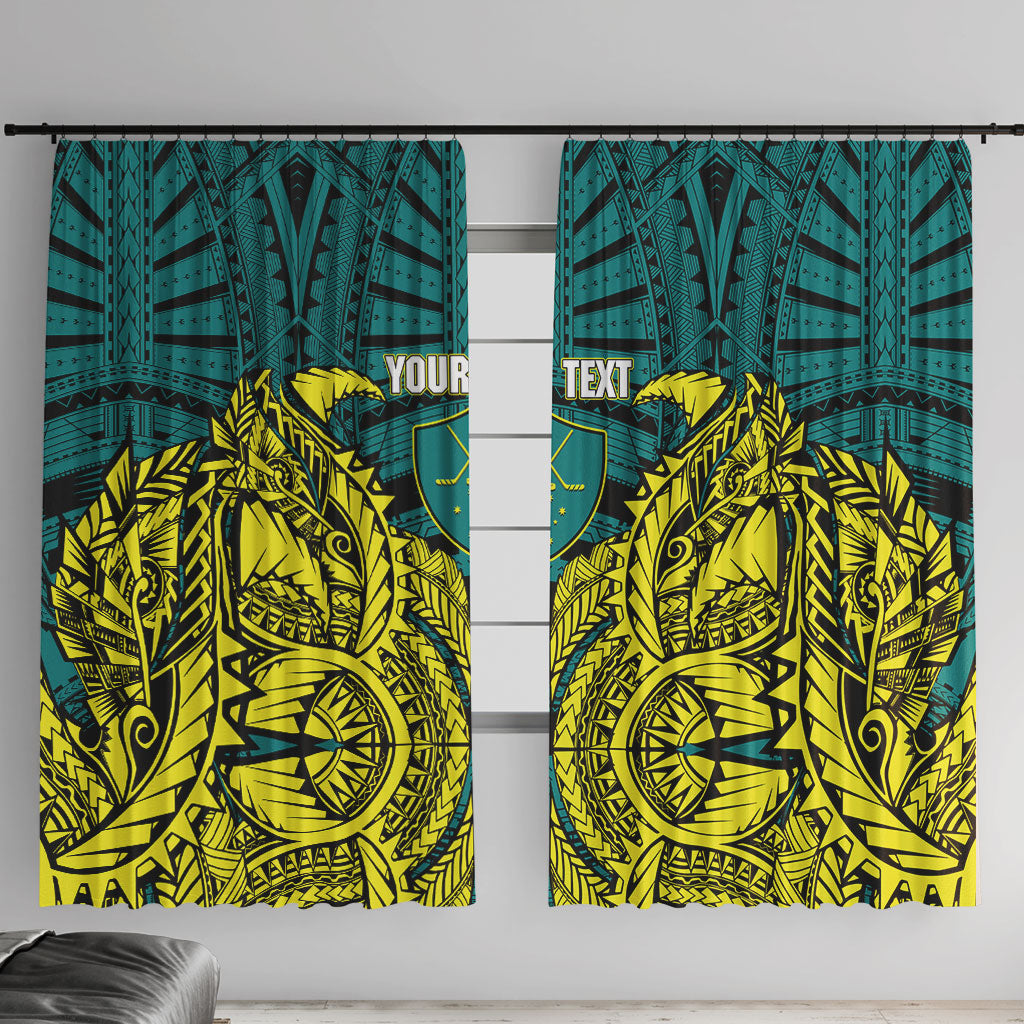 Personalized Hockeyroos Kangaroo Field Hockey Window Curtain Tribal Geometric Green Gold Symmetrical Pattern Design