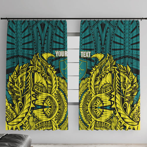 Personalized Hockeyroos Kangaroo Field Hockey Window Curtain Tribal Geometric Green Gold Symmetrical Pattern Design