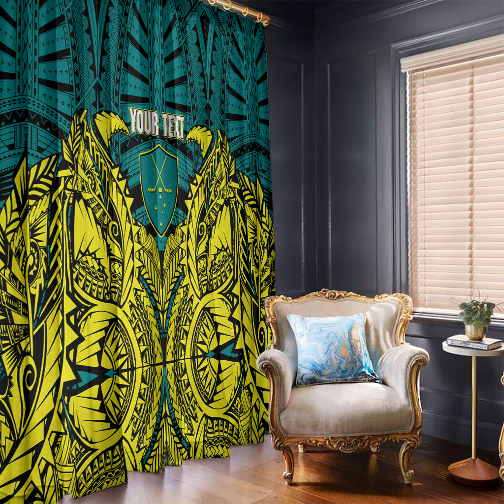 Personalized Hockeyroos Kangaroo Field Hockey Window Curtain Tribal Geometric Green Gold Symmetrical Pattern Design