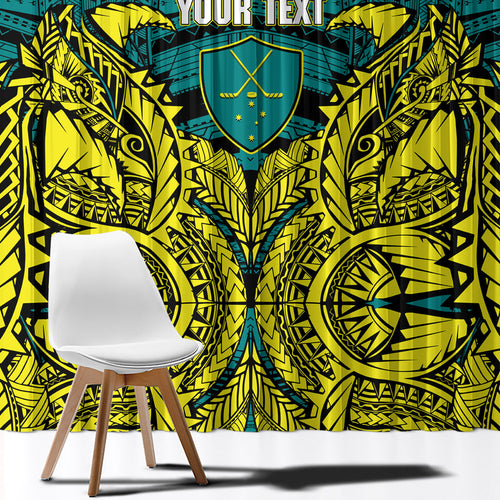 Personalized Hockeyroos Kangaroo Field Hockey Window Curtain Tribal Geometric Green Gold Symmetrical Pattern Design