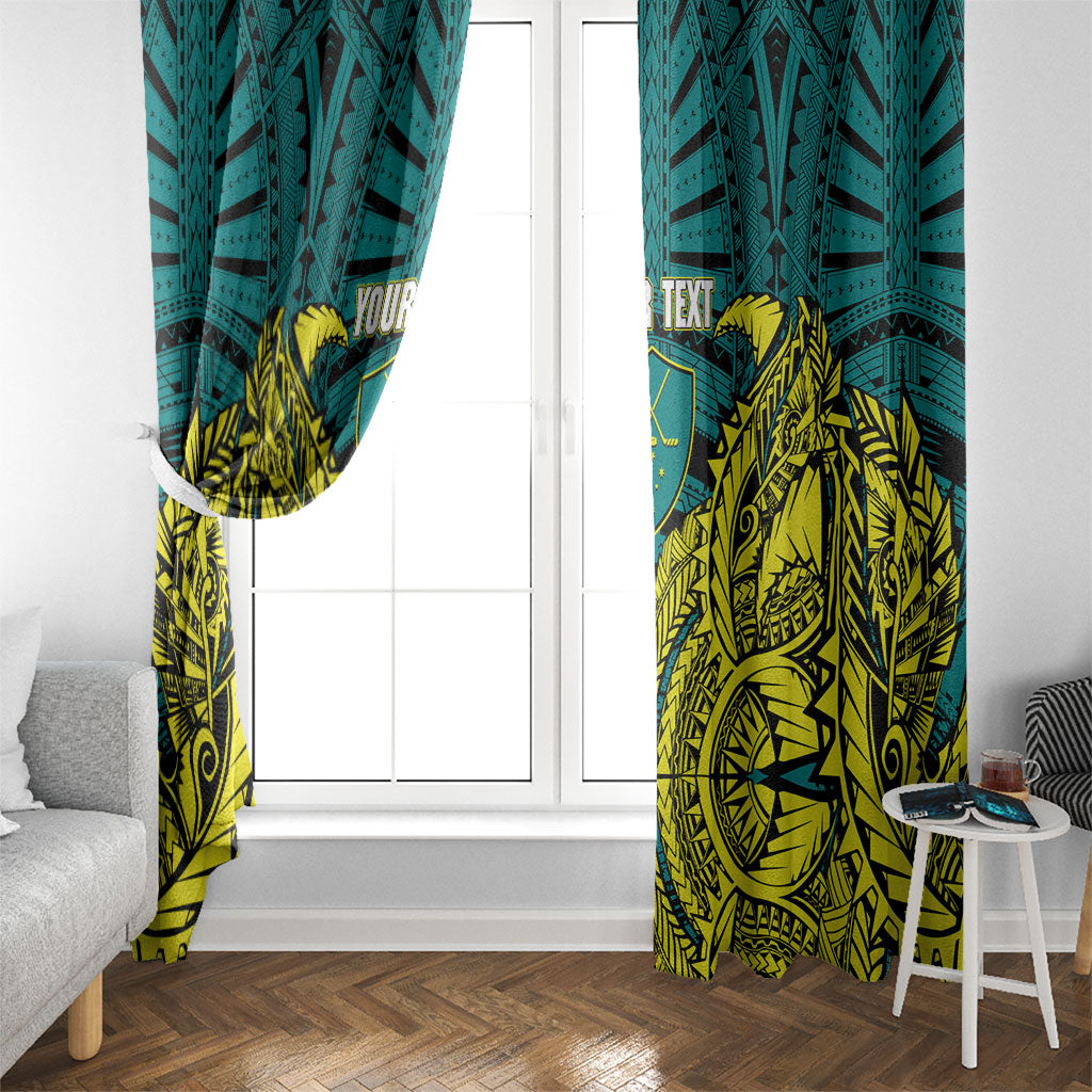 Personalized Hockeyroos Kangaroo Field Hockey Window Curtain Tribal Geometric Green Gold Symmetrical Pattern Design