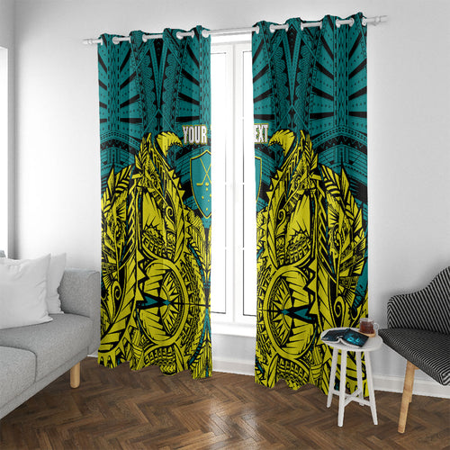 Personalized Hockeyroos Kangaroo Field Hockey Window Curtain Tribal Geometric Green Gold Symmetrical Pattern Design