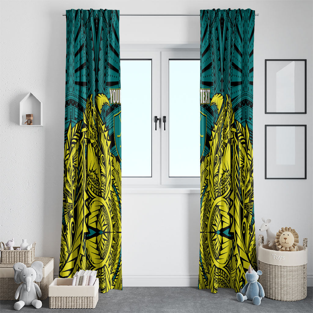 Personalized Hockeyroos Kangaroo Field Hockey Window Curtain Tribal Geometric Green Gold Symmetrical Pattern Design
