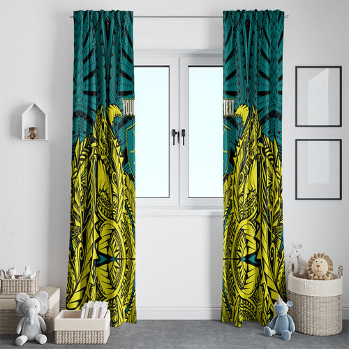 Personalized Hockeyroos Kangaroo Field Hockey Window Curtain Tribal Geometric Green Gold Symmetrical Pattern Design