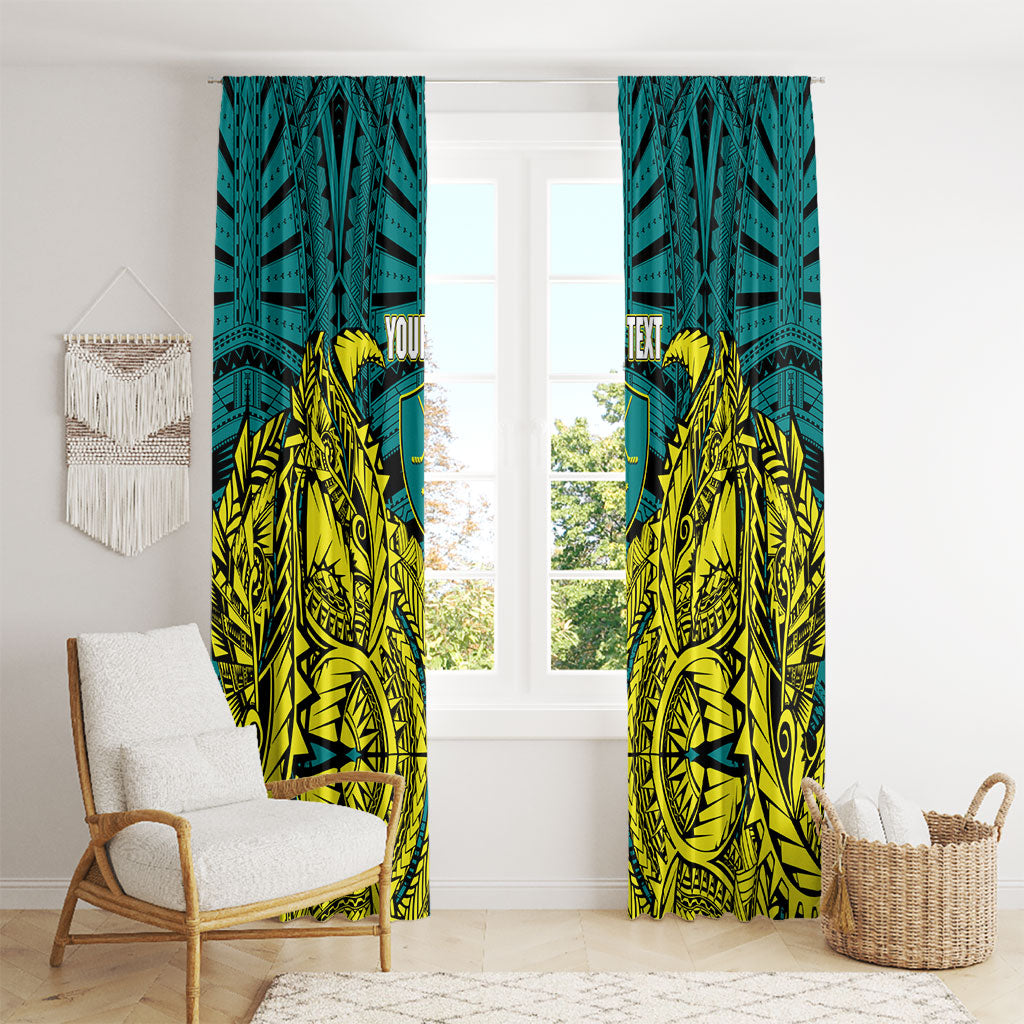 Personalized Hockeyroos Kangaroo Field Hockey Window Curtain Tribal Geometric Green Gold Symmetrical Pattern Design