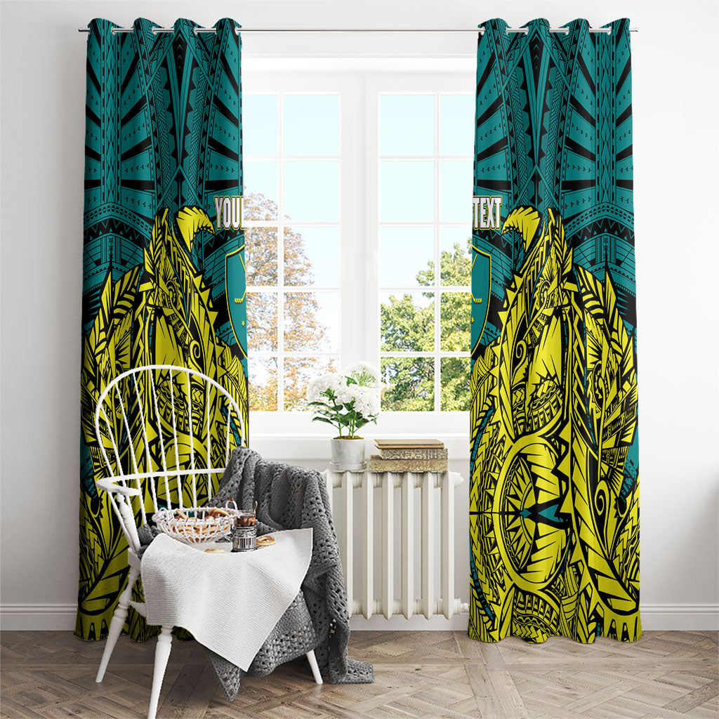 Personalized Hockeyroos Kangaroo Field Hockey Window Curtain Tribal Geometric Green Gold Symmetrical Pattern Design