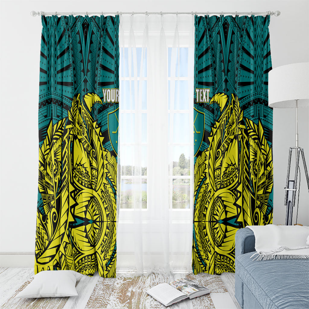 Personalized Hockeyroos Kangaroo Field Hockey Window Curtain Tribal Geometric Green Gold Symmetrical Pattern Design