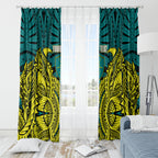 Personalized Hockeyroos Kangaroo Field Hockey Window Curtain Tribal Geometric Green Gold Symmetrical Pattern Design