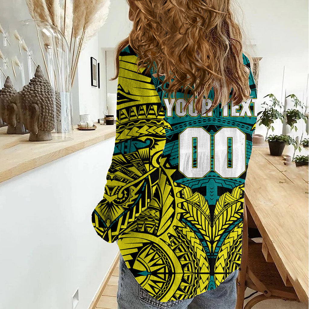 Personalized Hockeyroos Kangaroo Field Hockey Women Casual Shirt Tribal Geometric Green Gold Symmetrical Pattern Design
