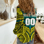 Personalized Hockeyroos Kangaroo Field Hockey Women Casual Shirt Tribal Geometric Green Gold Symmetrical Pattern Design