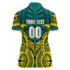 Personalized Hockeyroos Kangaroo Field Hockey Women Polo Shirt Tribal Geometric Green Gold Symmetrical Pattern Design