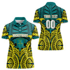 Personalized Hockeyroos Kangaroo Field Hockey Women Polo Shirt Tribal Geometric Green Gold Symmetrical Pattern Design