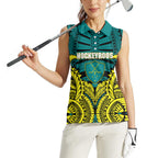 Personalized Hockeyroos Kangaroo Field Hockey Women Sleeveless Polo Shirt Tribal Geometric Green Gold Symmetrical Pattern Design
