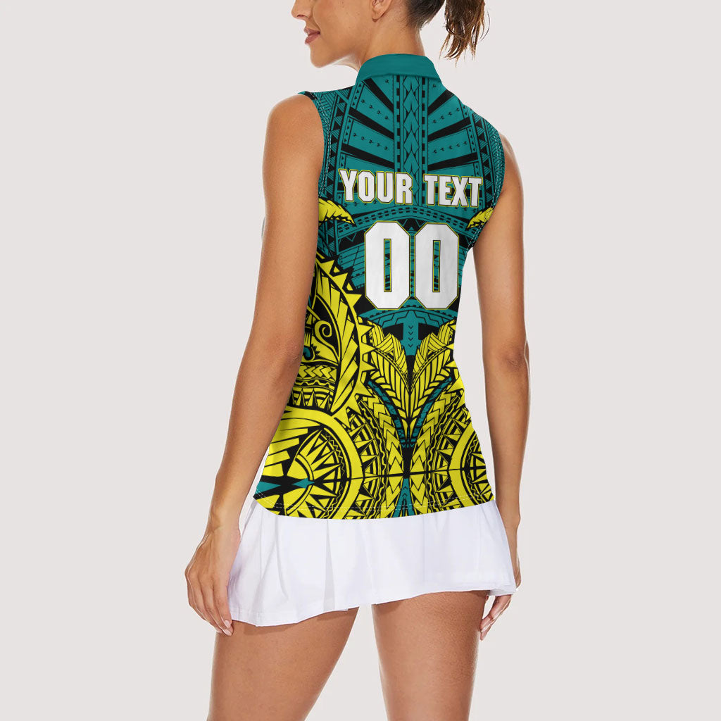 Personalized Hockeyroos Kangaroo Field Hockey Women Sleeveless Polo Shirt Tribal Geometric Green Gold Symmetrical Pattern Design