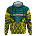 Personalized Hockeyroos Kangaroo Field Hockey Zip Hoodie Tribal Geometric Green Gold Symmetrical Pattern Design