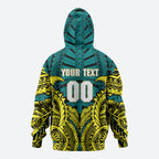 Personalized Hockeyroos Kangaroo Field Hockey Zip Hoodie Tribal Geometric Green Gold Symmetrical Pattern Design