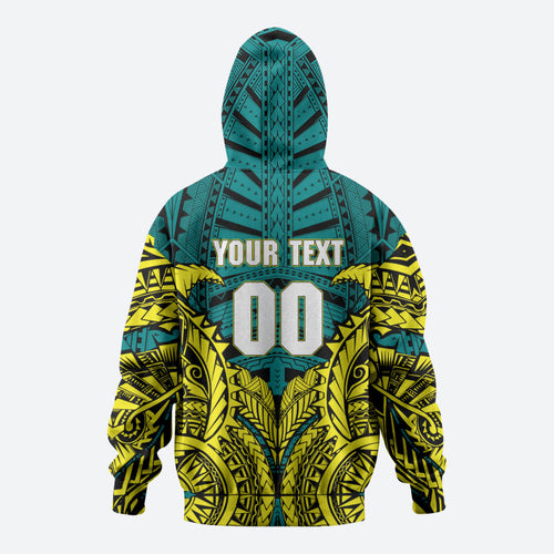 Personalized Hockeyroos Kangaroo Field Hockey Zip Hoodie Tribal Geometric Green Gold Symmetrical Pattern Design