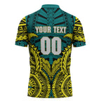 Personalized Hockeyroos Kangaroo Field Hockey Zipper Polo Shirt Tribal Geometric Green Gold Symmetrical Pattern Design