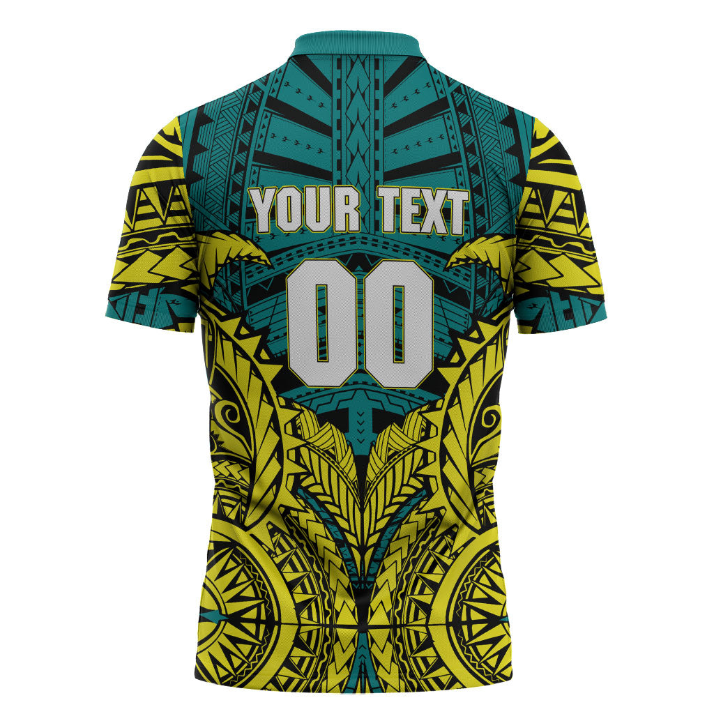 Personalized Hockeyroos Kangaroo Field Hockey Zipper Polo Shirt Tribal Geometric Green Gold Symmetrical Pattern Design