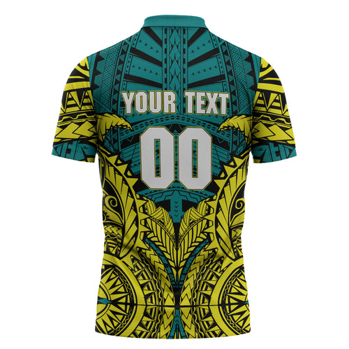 Personalized Hockeyroos Kangaroo Field Hockey Zipper Polo Shirt Tribal Geometric Green Gold Symmetrical Pattern Design
