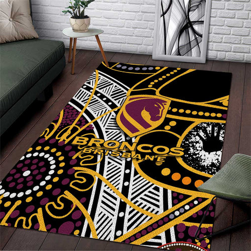 Brisbane Broncos Area Rug Australian Aboriginal Dot Painting Handprint