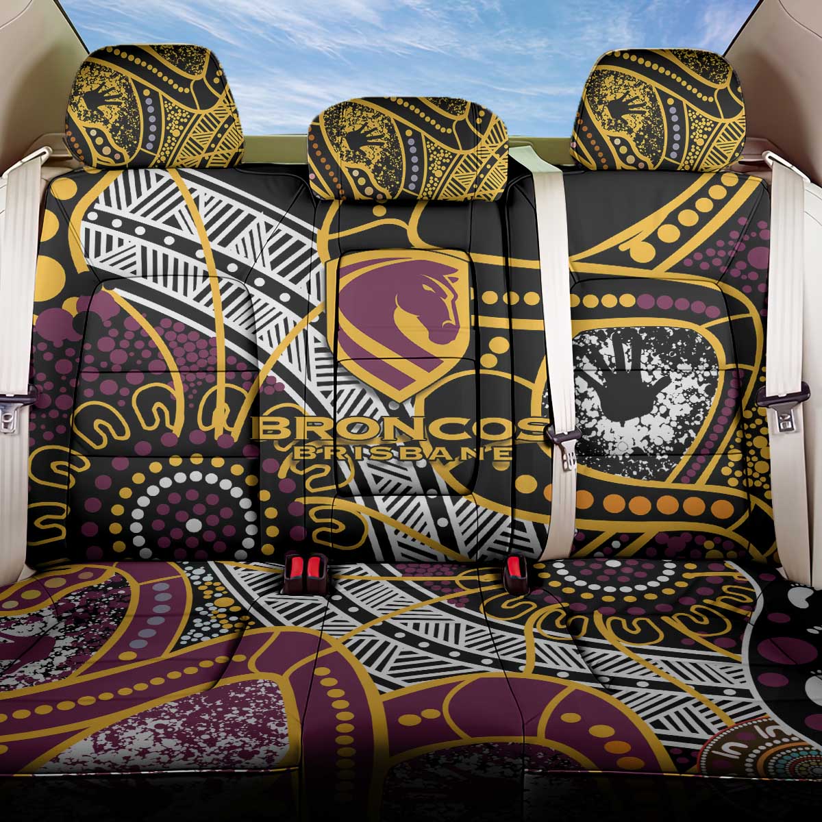 Brisbane Broncos Back Car Seat Cover Australian Aboriginal Dot Painting Handprint