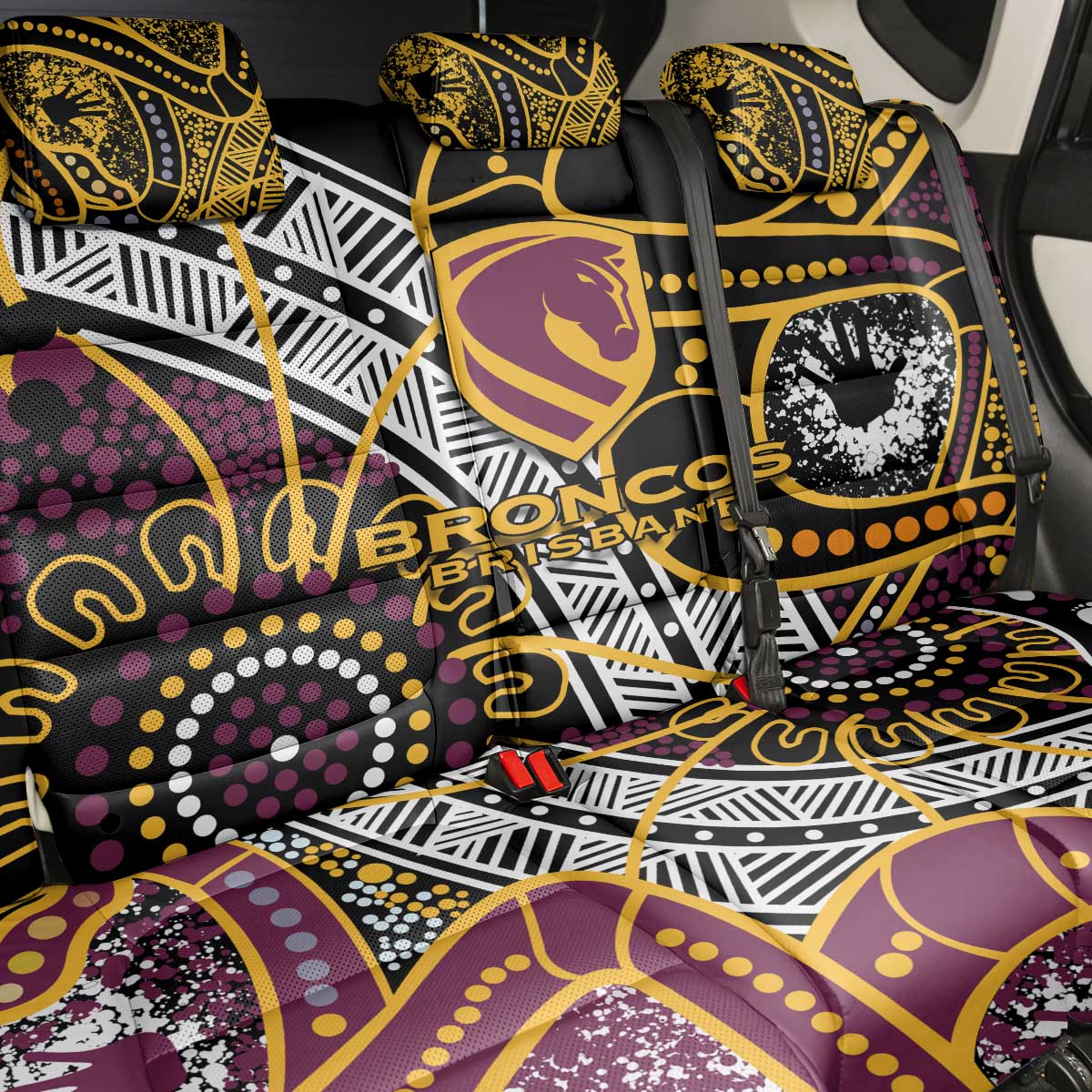 Brisbane Broncos Back Car Seat Cover Australian Aboriginal Dot Painting Handprint