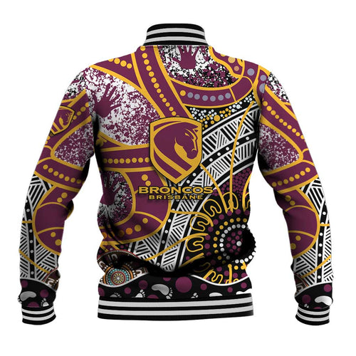 Brisbane Broncos Baseball Jacket Australian Aboriginal Dot Painting Handprint
